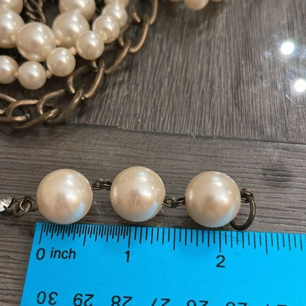 Gerard Yosca Faux Pearl Bronze - Antique Gold-Tone Chain Necklace - Picture 14 of 16